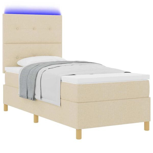 vidaXL Letto a Sorgente LED con materasso Crema 80 x 200 cm Tessuto