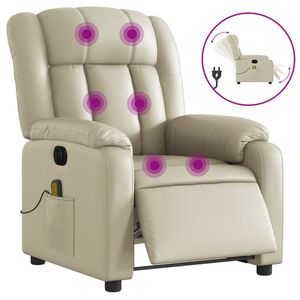 vidaXL Poltrona Massaggiante Elettrica Reclinabile Crema Similpelle