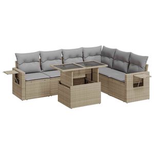 vidaXL Set Divani da Giardino 7 pz con Cuscini Beige in Polyrattan