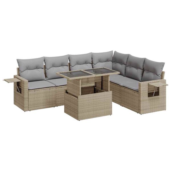 vidaXL Set Divani da Giardino 7 pz con Cuscini Beige in Polyrattan
