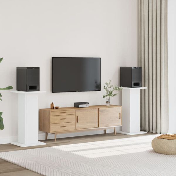 vidaXL Supporti Altoparlanti 2 pz Bianchi 30x30x80cm Legno Multistrato