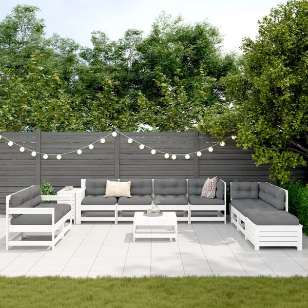 vidaXL Set Divani da Giardino 11 pz Bianco in Legno Massello di Pino