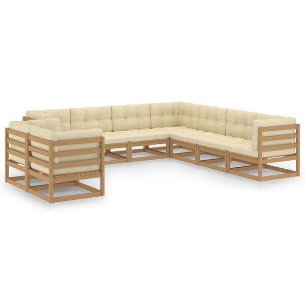 vidaXL Set Salotto Giardino e Cuscini 9 pz Legno Massello Pino Ambra