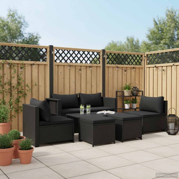 vidaXL Set Divani da Giardino 6 pz con Cuscini in Polyrattan Nero