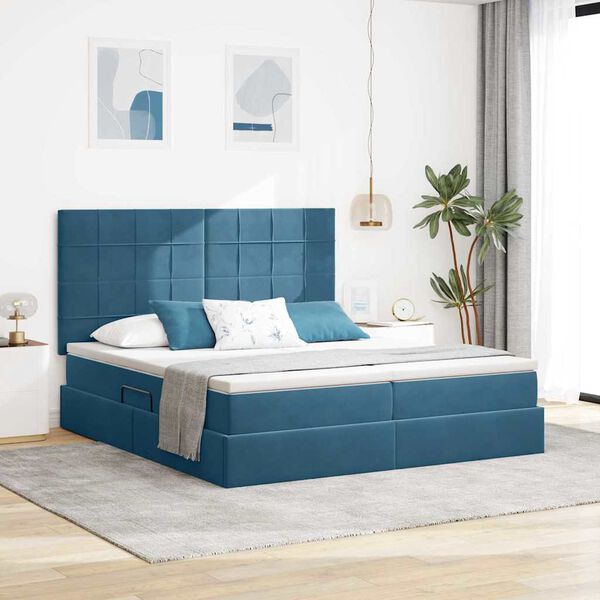 vidaXL Letto con Contenitore Blu Scuro 200 x 200 cm Velluto