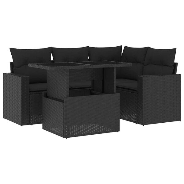 vidaXL Set Divani da Giardino 5 pz con Cuscini in Polyrattan Nero