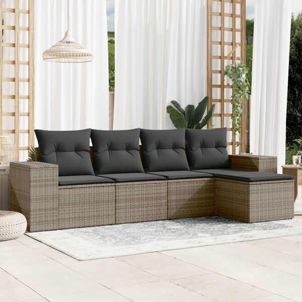 vidaXL Set Divano da Giardino 5 pz con Cuscini Grigio in Polyrattan