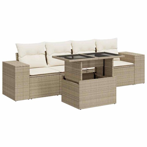 vidaXL Set Divano da Giardino 5 pz con Cuscini Beige in Polyrattan
