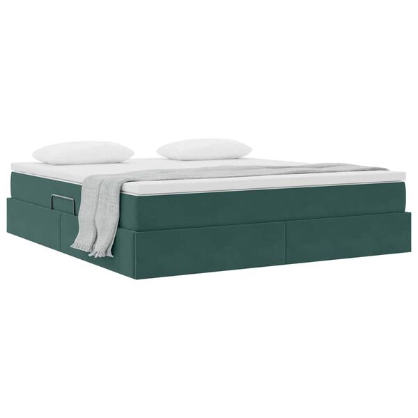 vidaXL Letto con contenitore e materasso Verde Scuro 160 x 200 cm
