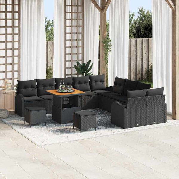 vidaXL Set Divano da Giardino con cuscino 13 pcs Nero Poly Rattan