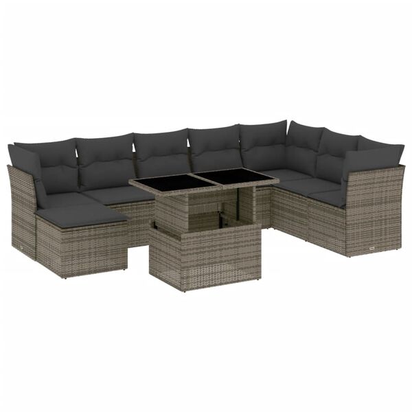 vidaXL Set Divano da Giardino 9 pz con Cuscini Grigio in Polyrattan