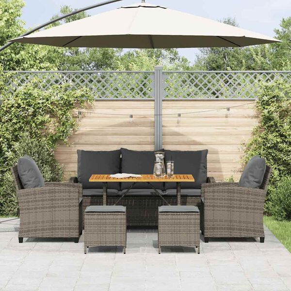 vidaXL Set Divano da Giardino 6 pz con Cuscini Grigio in Polyrattan