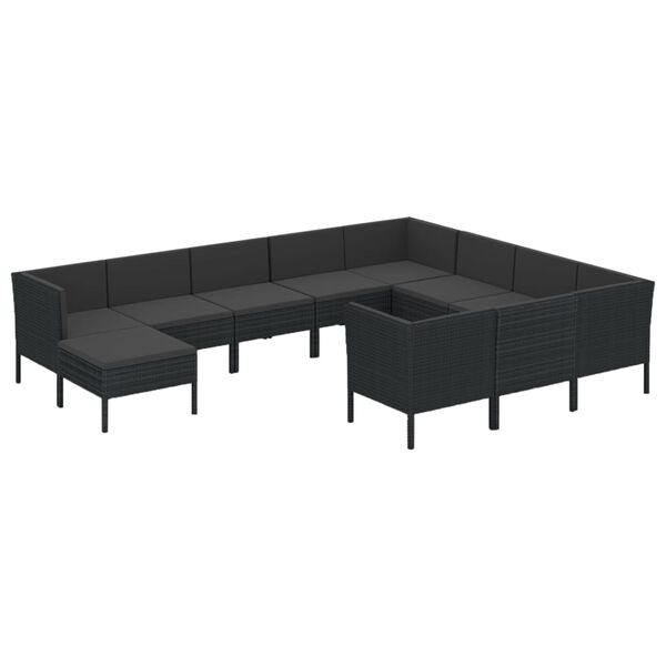 vidaXL Set Divani da Giardino 11 pz con Cuscini in Polyrattan Nero