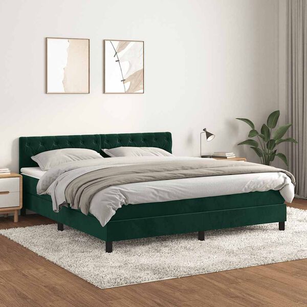 vidaXL Giroletto a Molle con Materasso Verde Scuro 180x200 cm Velluto