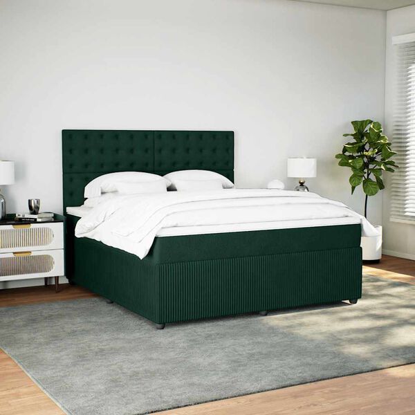 vidaXL Giroletto a Molle con Materasso Verde Scuro 180x200 cm Velluto