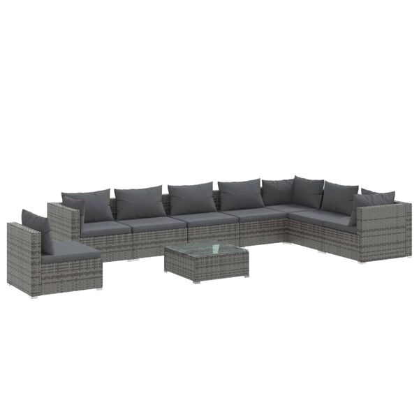 vidaXL Set Divani da Giardino 9 pz con Cuscini in Polyrattan Grigio