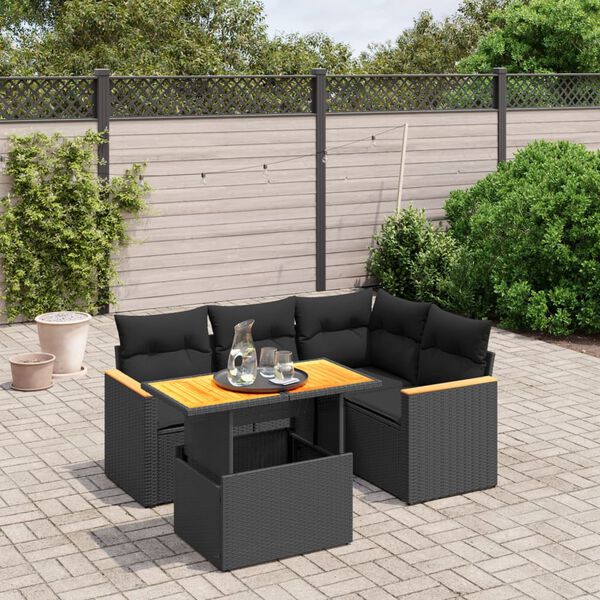vidaXL Set Divani da Giardino 5 pz con Cuscini in Polyrattan Nero