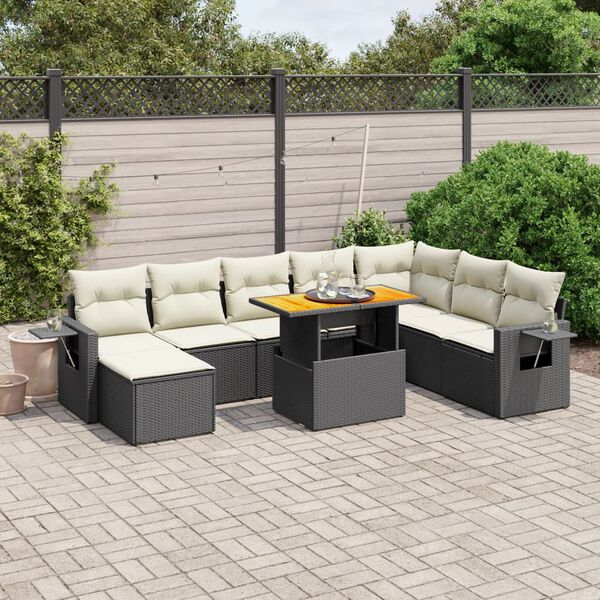 vidaXL Set Divani da Giardino 9 pz con Cuscini Nero in Polyrattan