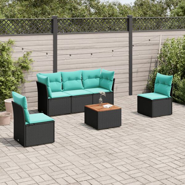 vidaXL Set Divani da Giardino 6 pz con Cuscini Nero in Polyrattan