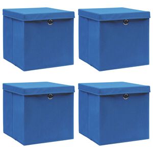 vidaXL Scatole Portaoggetti con Coperchi 4pz Blu 32x32x32 cm Tessuto