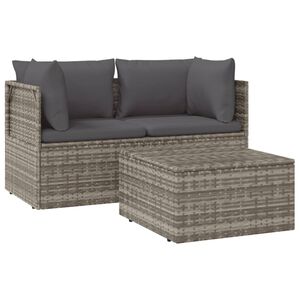 vidaXL Set Divani da Giardino 3 pz con Cuscini in Polyrattan Grigio