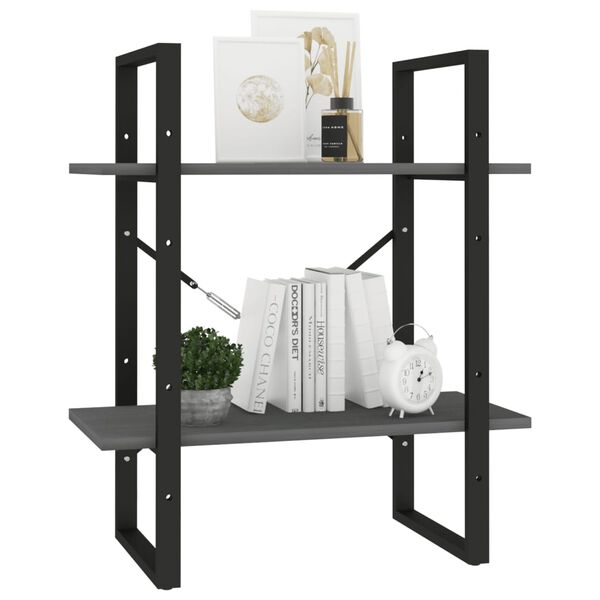 vidaXL Libreria a 2 Ripiani Grigia 60x30x70 cm in Massello di Pino