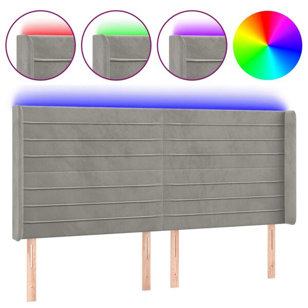 vidaXL Testiera a LED Grigio Chiaro 203x16x118/128 cm in Velluto