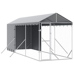 vidaXL Cuccia Cani da Esterno Tetto Argento 2x6x2,5 m Acciaio Zincato