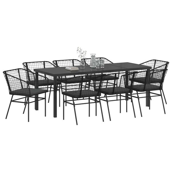 vidaXL Set da Pranzo per Giardino 9 pcs Nero polyrattan
