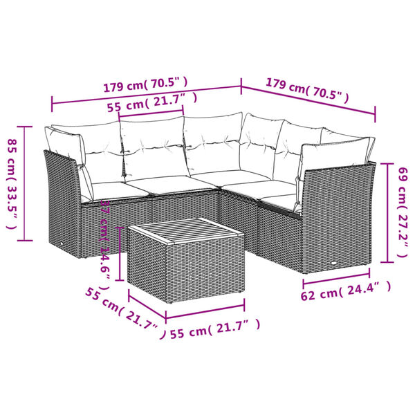 vidaXL Set Divano da Giardino 6 pz con Cuscini Grigio in Polyrattan