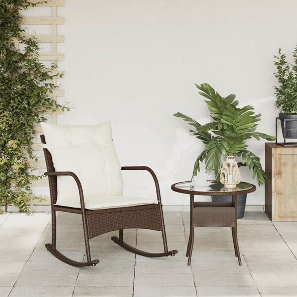 vidaXL Sedia a Dondolo da Giardino con Cuscini in Polyrattan Marrone