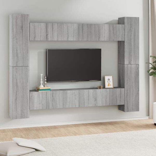 vidaXL Set Mobili Porta TV 10 pz Grigio Sonoma in Legno Multistrato