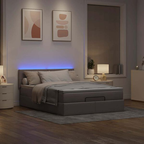 vidaXL Pouf Letto con Materasso e LED Tortora 140x200 cm in Tessuto