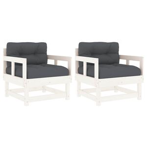 vidaXL Sedie da Giardino con Cuscini 2pz Legno Massello di Pino Bianco