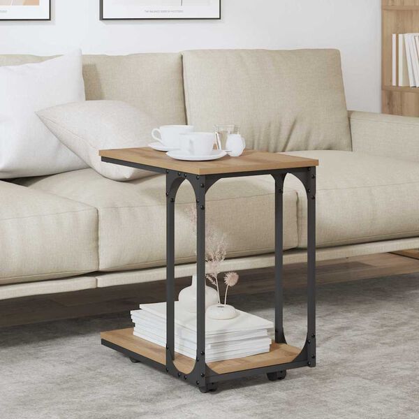 vidaXL Tavolo laterale con ruota Rovere artigianale 50 x 35 x 55.5 cm