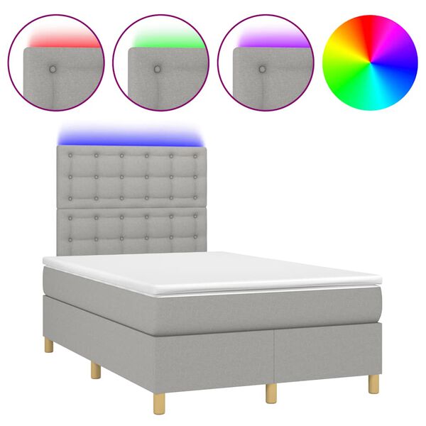 vidaXL Letto a Molle Materasso e LED Grigio Chiaro 120x190 cm Tessuto