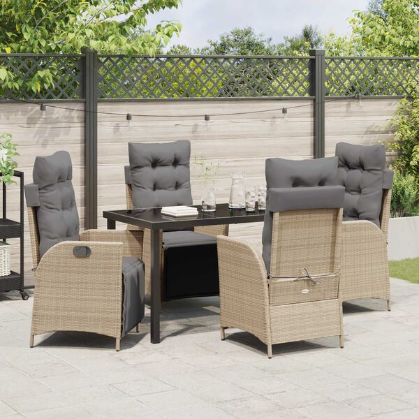 vidaXL Set da Pranzo per Giardino con cuscino 5 pcs Beige polyrattan