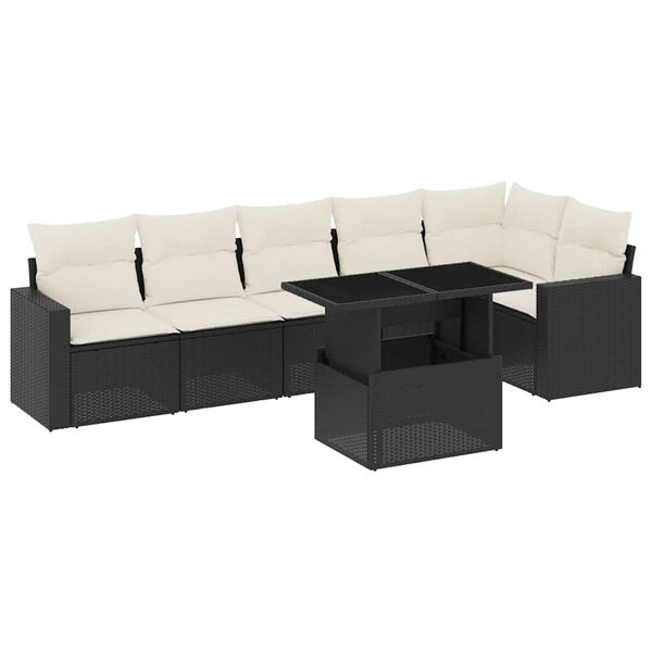 vidaXL Set Divani da Giardino con Cuscini 7pz Nero Polyrattan