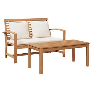 vidaXL panchina con cuscino 2 pcs Marrone e Crema Legno di teak solido