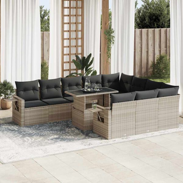 vidaXL Set Divani da Giardino 11 pz con Cuscini in Polyrattan Grigio