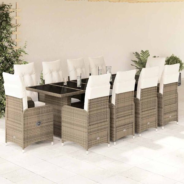 vidaXL Set Bistr&ograve; da Giardino 11 pz con Cuscini in Polyrattan Beige