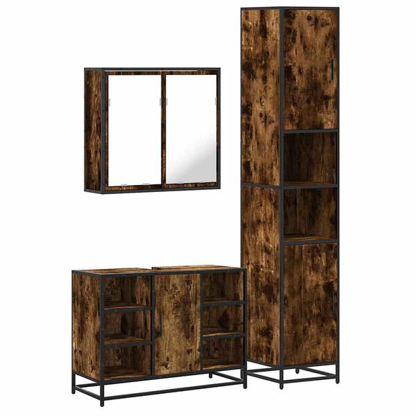 vidaXL Set Mobili da Bagno 3 pz Rovere Fumo in Legno Multistrato