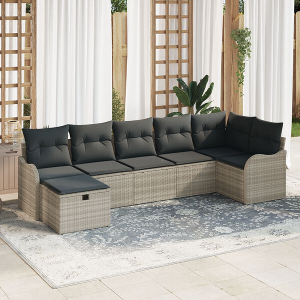 vidaXL Set di divani con cuscino Grigio chiaro polyrattan