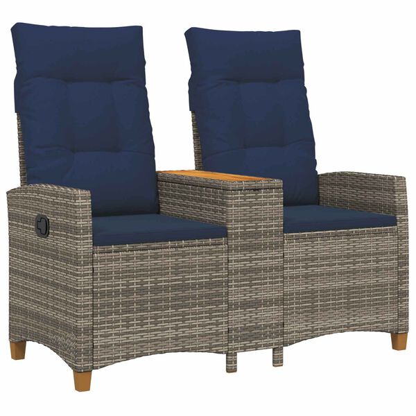 vidaXL Panchina reclinabile con tavolo Grigio e Blu Navy polyrattan