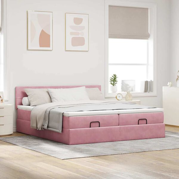 vidaXL Struttura Letto Pouf con Materassi Rosa 200x200 cm Velluto