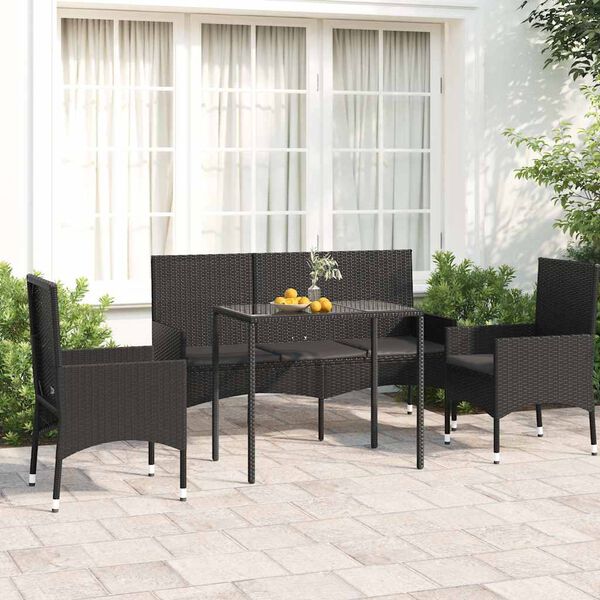 vidaXL Set Divani da Giardino 4 pz con Cuscini Nero in Polyrattan