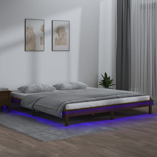 vidaXL Giroletto con LED senza Materasso Ambra 140x200 Legno Massello