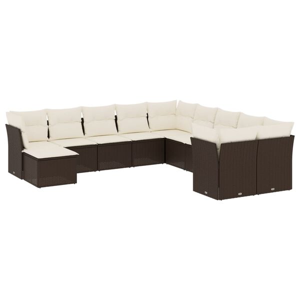 vidaXL Set Divani da Giardino 11 pz con Cuscini Polyrattan Marrone