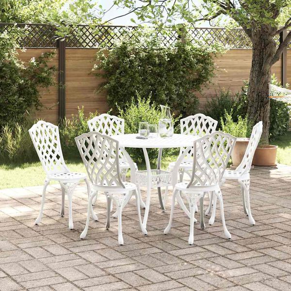 vidaXL Set da Pranzo per Giardino 7 pcs Bianco Alluminio
