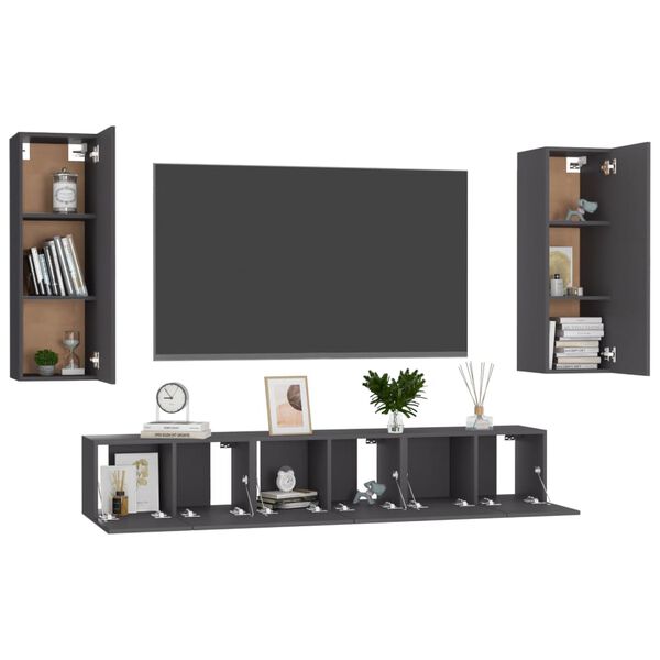 vidaXL Set Mobili Porta TV 5 pz Grigio in Legno Multistrato